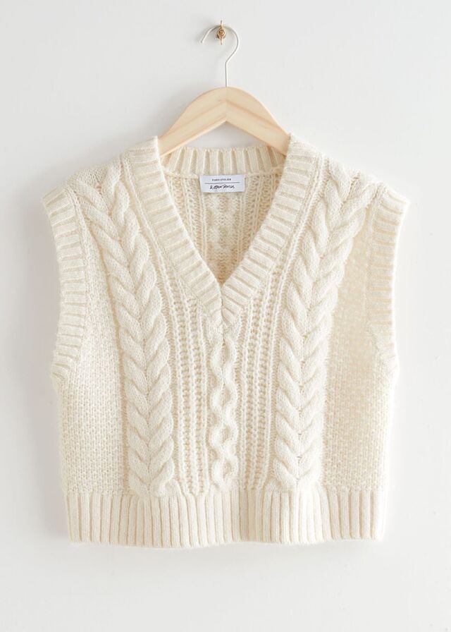Cream Cable-Knit Sleeveless Sweater Vest